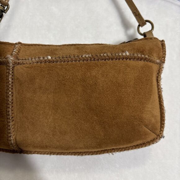 UGG AUSTRALIA Chestnut Brown Suede Sheepskin Fur Lining Small Zip Pouch Wristlet - Picture 7 of 10